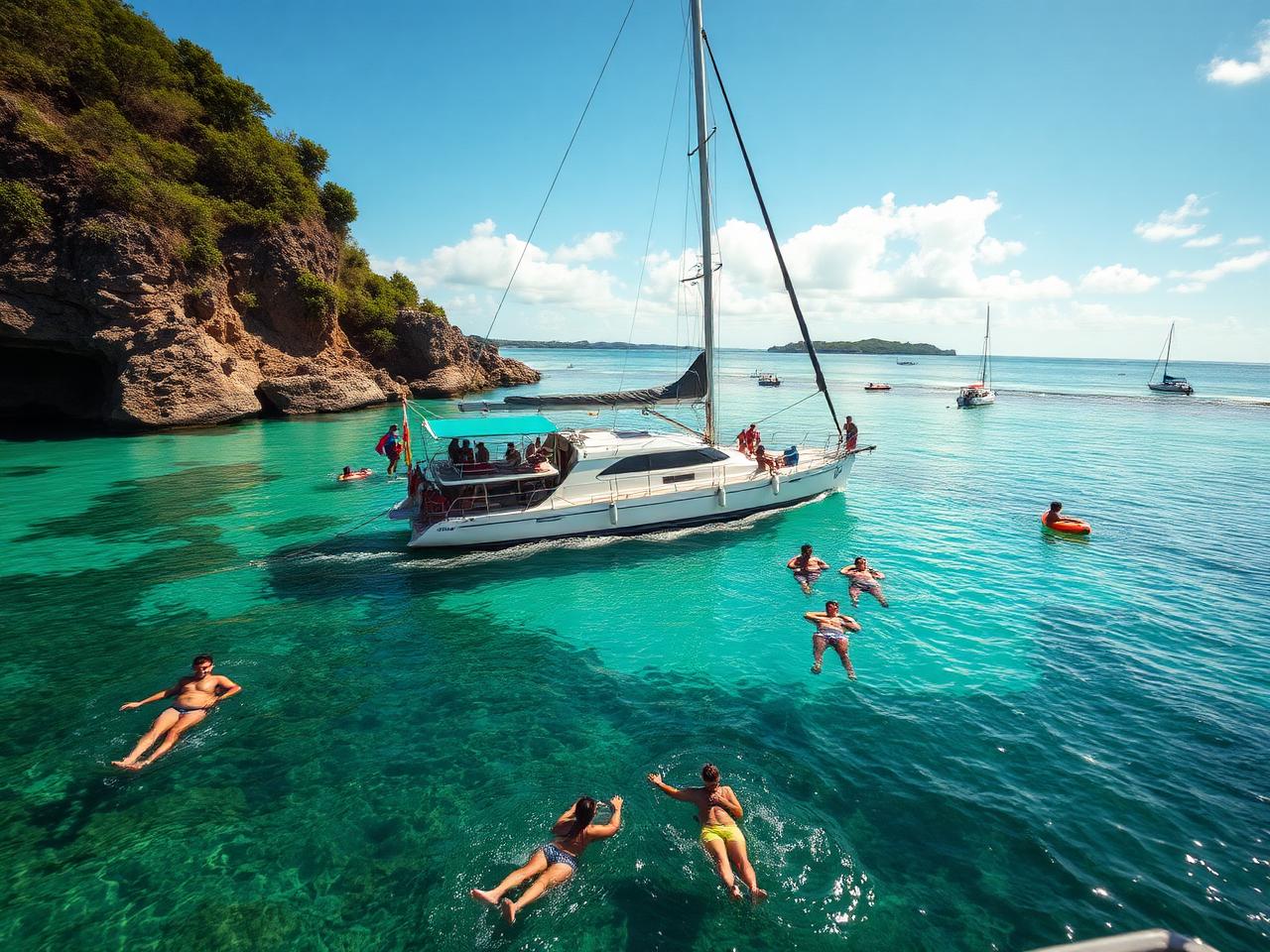 Catamarã ancorado nas piscinas naturais de Maceió